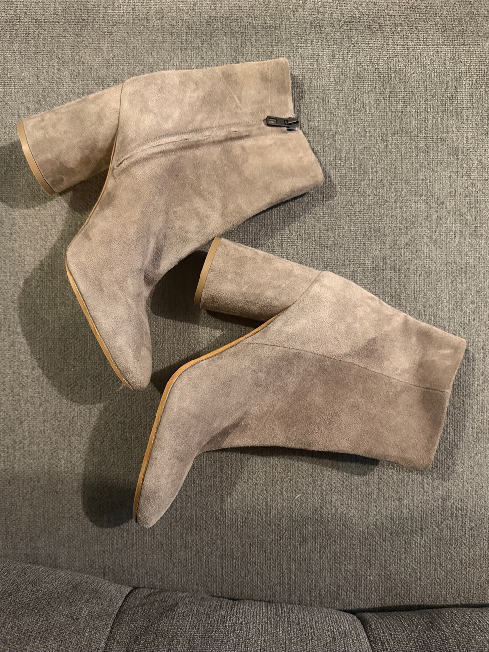 Vince Taupe Suede Block Heel Ankle Booties